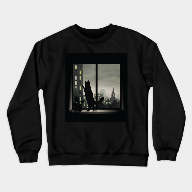 Cat looking out the Window on a Rainy Day Crewneck Sweatshirt by KimVanG